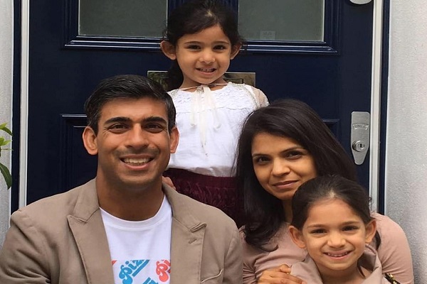 Rishi Sunak with his wife and children