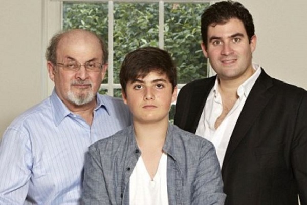 Salman Rushdie with his two children, Zafar Rushdie and Milan Rushdie