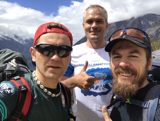 Lukasz Zdanowski and Dmitry Erokhin and Robert Celinski at Everest Marathon 